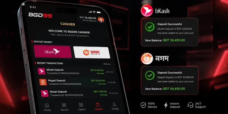 BGD99 seamless financial operations via local MFS gateways facilitating secure deposits and rapid withdrawal processing.