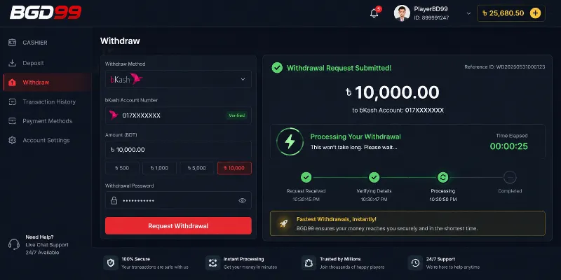 BGD99 seamless BDT transactions and MFS integration facilitating secure local currency payments and swift mobile financial processing.